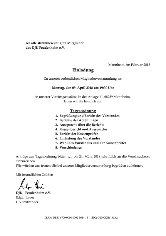 Einladung Mitgliederversammlung