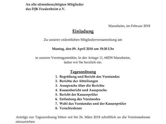 Einladung Mitgliederversammlung