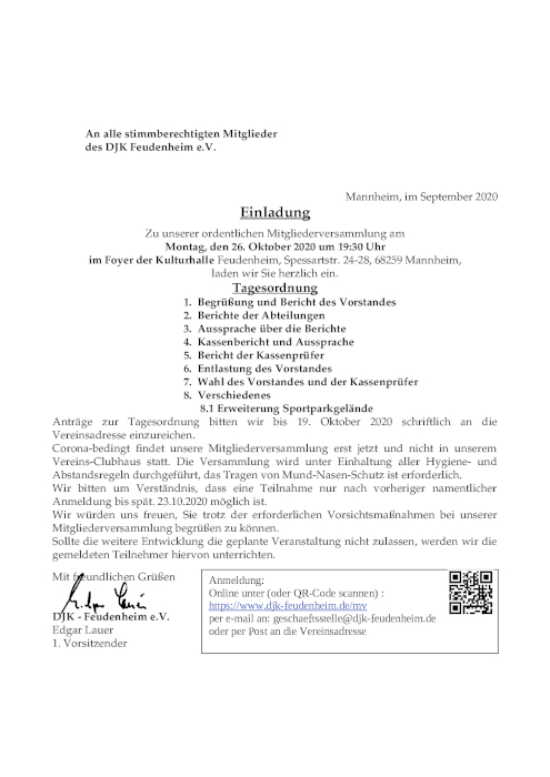 Einladung zur ordentlichen Mitgliederversammlung